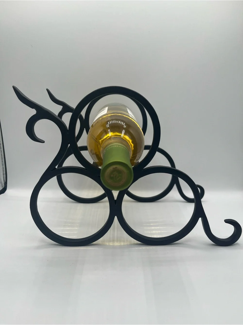Vintage Black Wrought Iron Wine Rack - 3 Bottle Holder